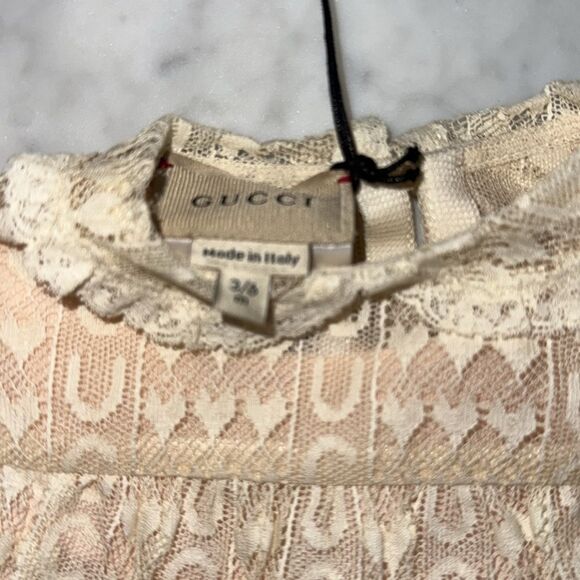 NWT GUCCI ROMANTIQUE LACE GUCCILY ALMOND FLOWER DRESS 3/6M - Picture 12 of 13